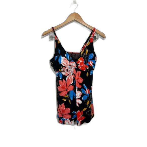Swim Solutions One Piece Swimsuit Swimdress size 12 large NWOT black floral - Picture 1 of 4